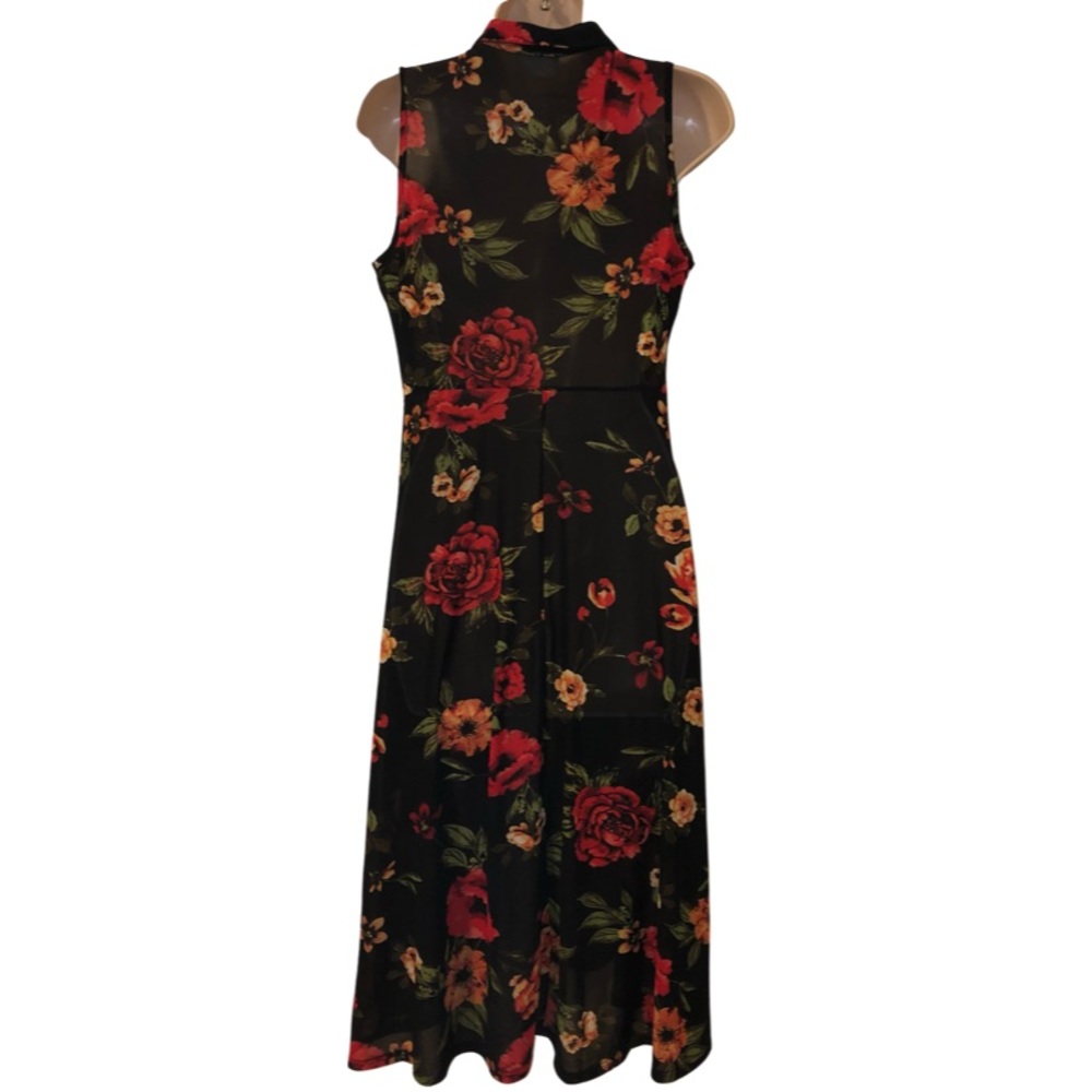 Sheer Long Cardigan Dress Black Floral Tie Front Small - Picture 2 of 7